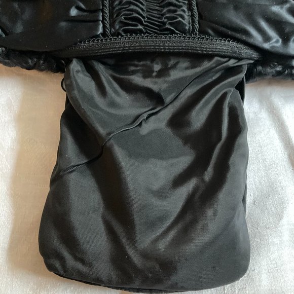 Vintage Black Fur Satin Hand Warmer Muff Bag Clutch Wristlet, Zip Pocket MINT - Picture 10 of 16